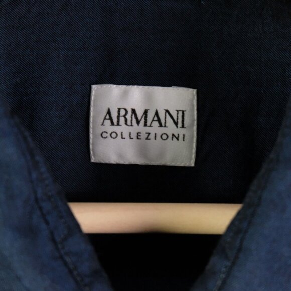 Armani Collezioni Shirt Mens Extra Large Blue Button Up Long Sleeve Casual - Picture 7 of 10